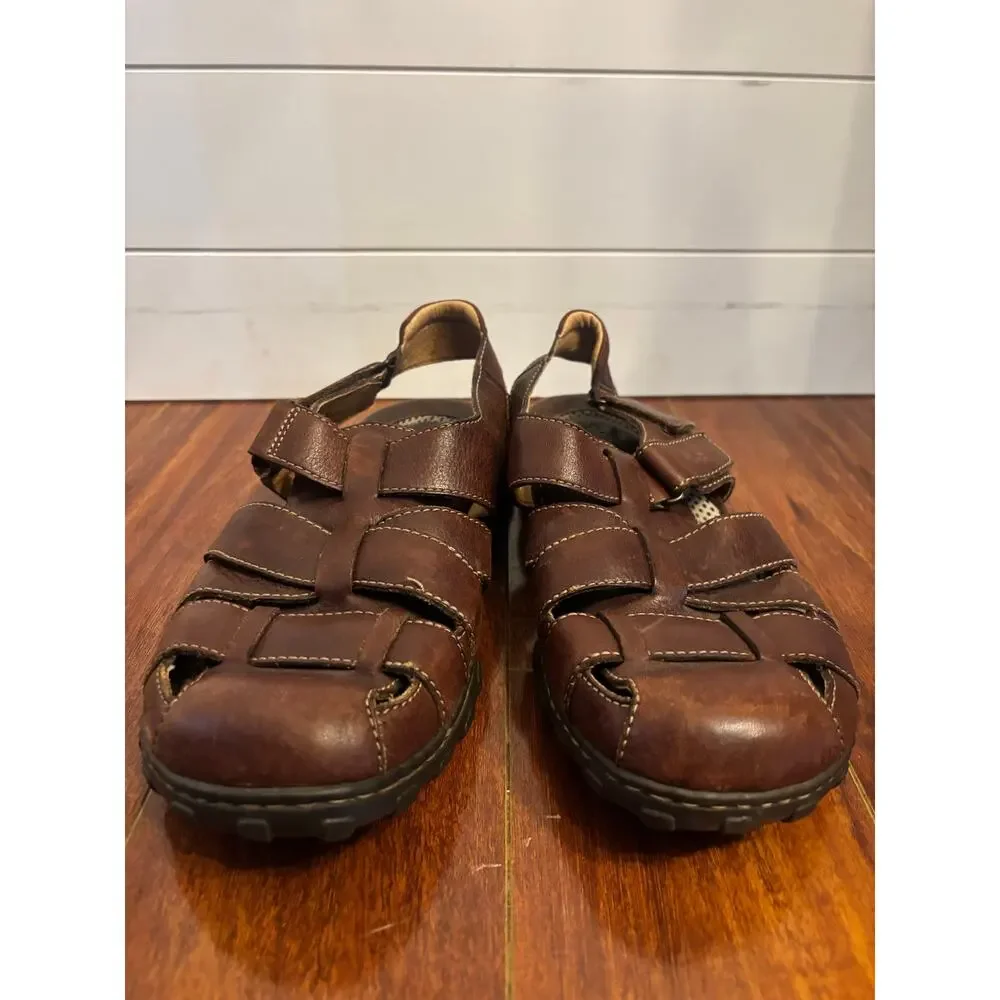 Born Men's Cabot III All Leather Fisherman Sandals Brown Size 12 Hiking Casual